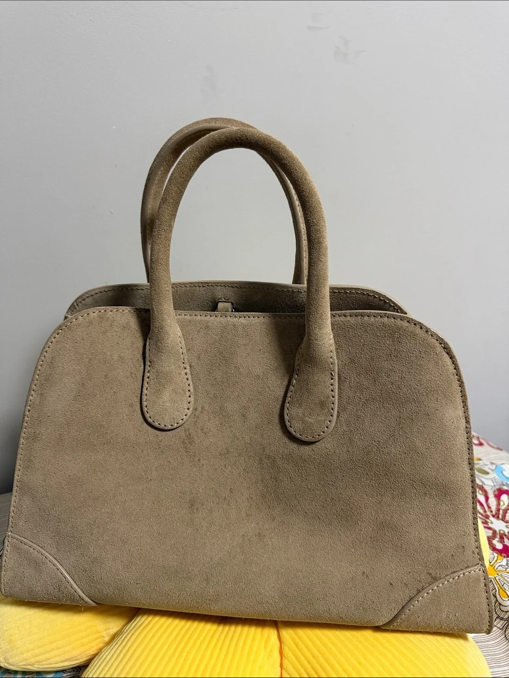 COS Structured Suede Satchel in Taupe